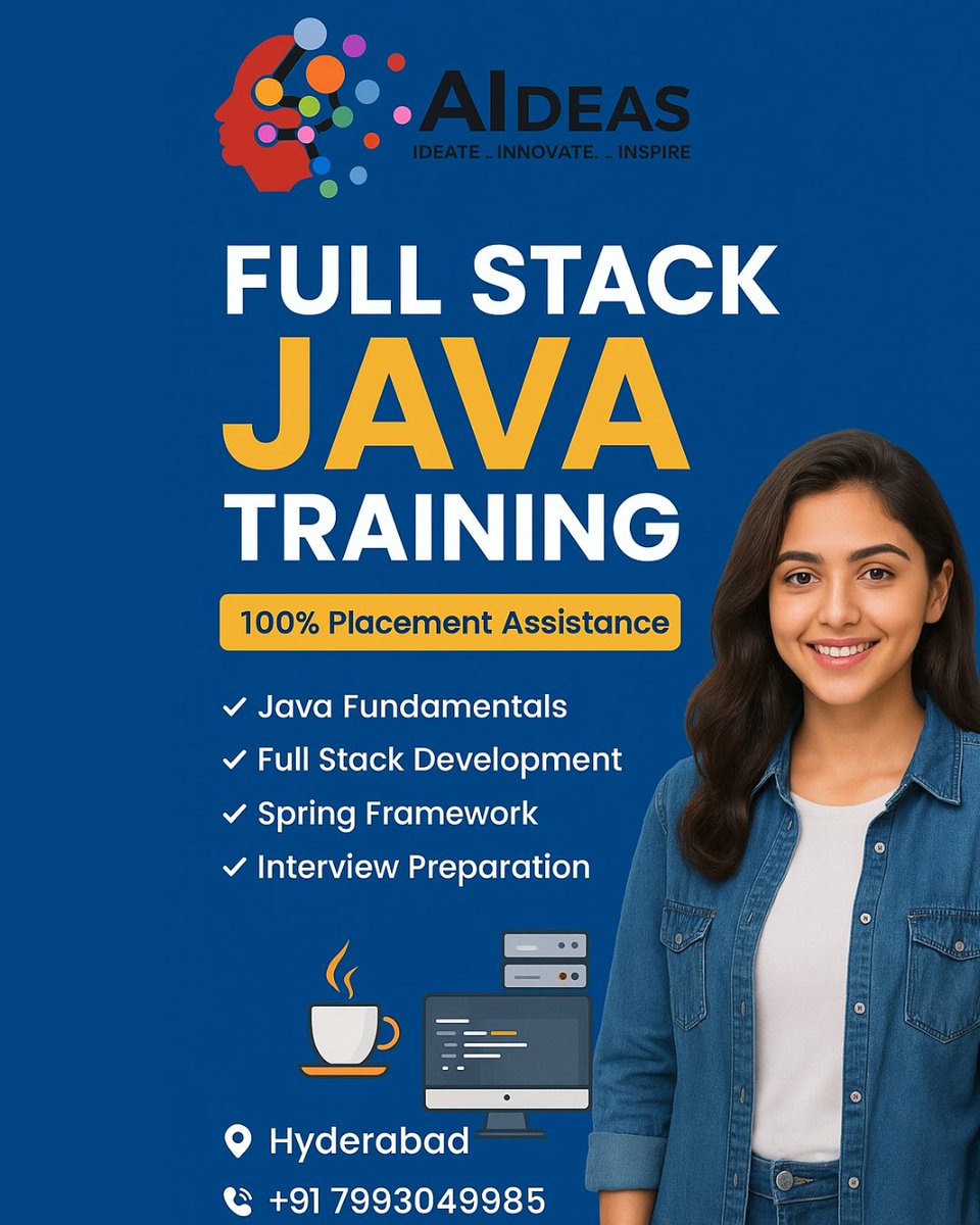 Aideasacademy's tweet image. Kickstart Your IT Career with Full Stack Java!
Become a job-ready developer with hands-on real-time projects, interview preparation &amp;amp; 100% placement assistance. 
📍 Hyderabad
📞 Contact: +91 7993049985 
#FullStackJavaTraining #PlacementAssistance #aideastech #CareerGrowth
