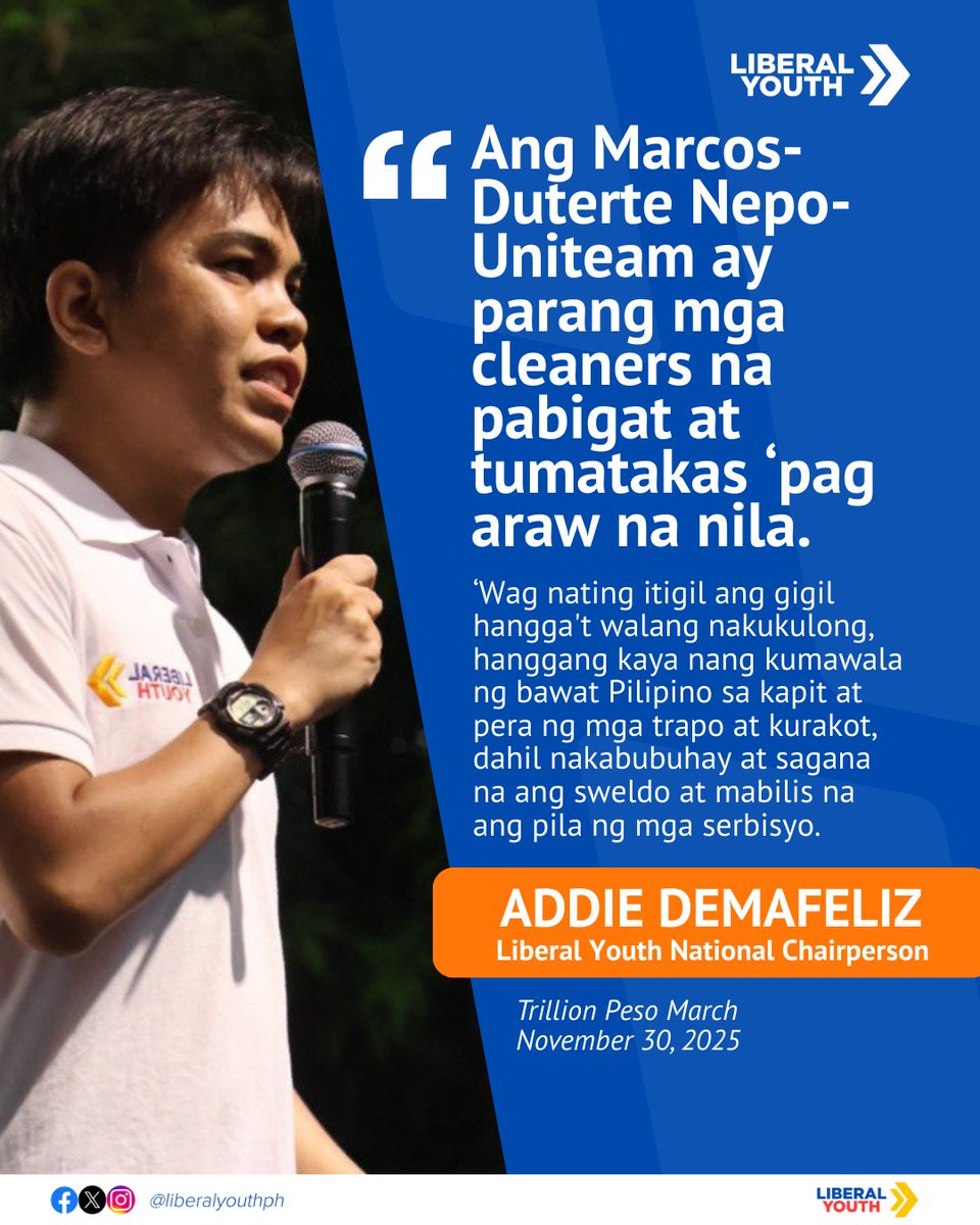 Hanggang sa makulong ang lahat ng mga kurakot, hanggang sa wala nang pabigat na Nepo-Uniteam, hanggang sa nakabubuhay na ang sahod at maginhawa na ang pila sa mga serbisyo: #GigilWagItigil 🤏 

Ituloy natin ang diwa ng #TrillionPesoMarch. Sumali sa LY: bit.ly/JoinLYPH