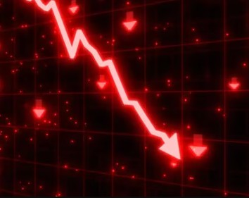 Red declining graph illustrating market volume slowdown