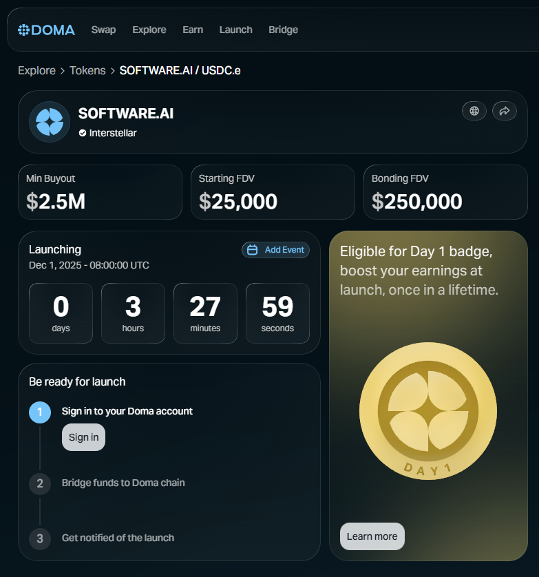 sumu054's tweet photo. Paradigm 领投，@domaprotocol 下午 4 点首发打新
域名 Token 化
类 Bonding Curve 机制：开盘 FDV $25k，打满曲线 $250k，域名买断价 $2.5M
本质是带 RWA 属性的 Meme
赔率不错，自行判断 https://t.co/3pHpmQzFsF
