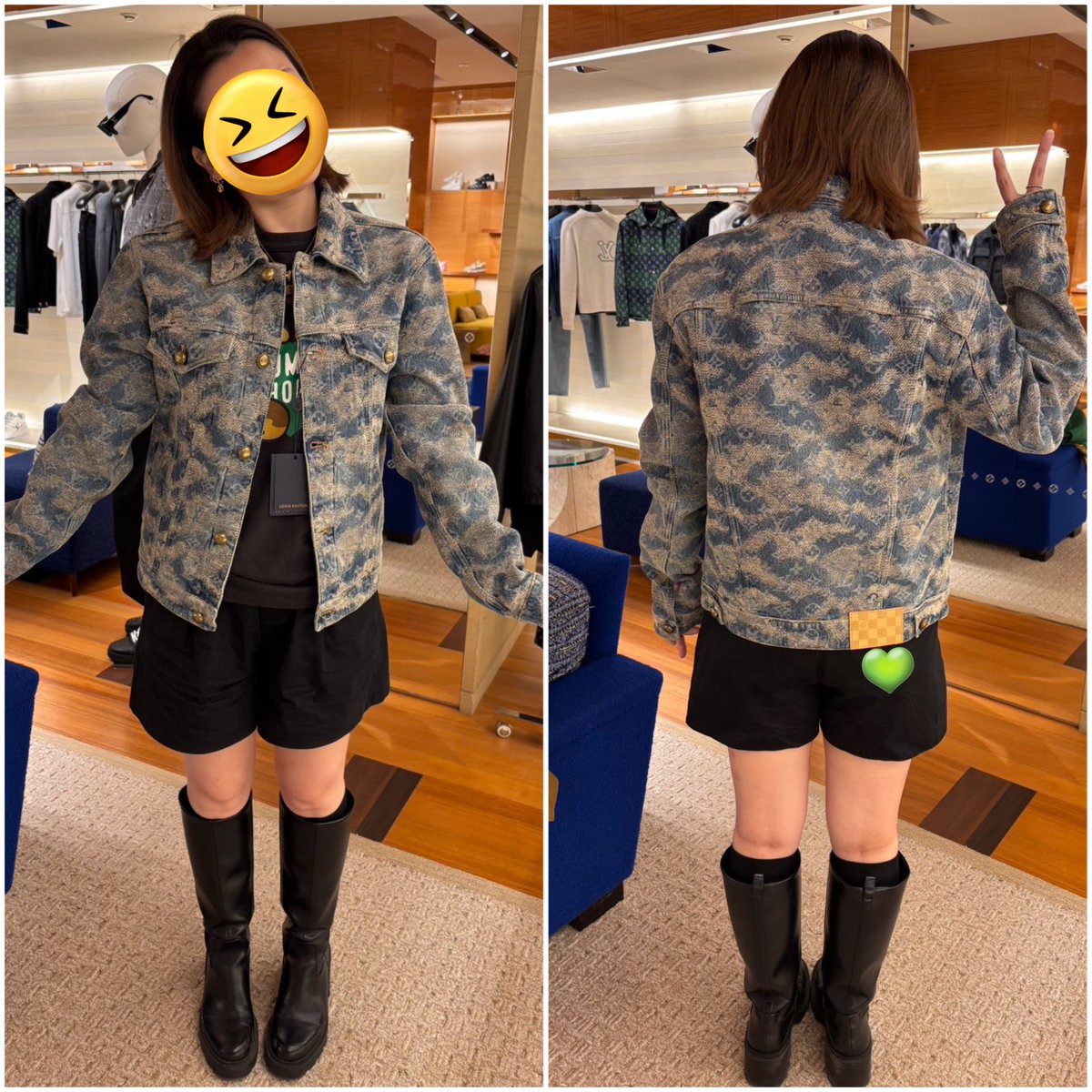 HAPPIshare0218's tweet image. ブランチ後、ヴィトンでホビが着用してたデニムジャケットを試着させてもらったら、めちゃ可愛かった🩵他のアイテムは残念ながら他店舗にあったり、まだリリース前だったりで、お目にかかれなかったけど大満足☺️

#jhope #wearingjhopestyle #LouisVuitton