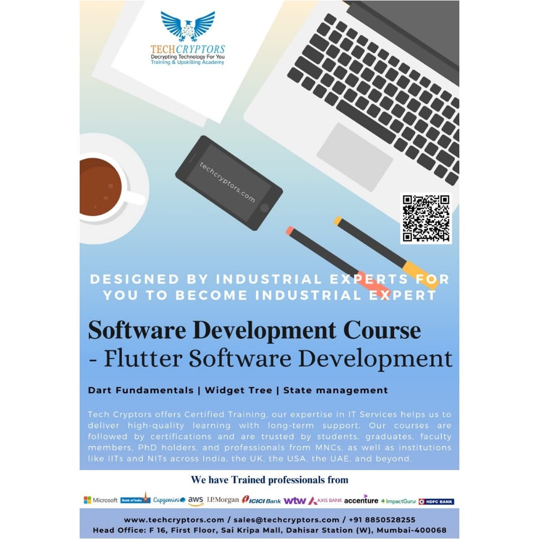 TechCryptors's tweet image. Step into the world of cross-platform app with our Flutter Software Development Course.📱

📞wa.me/918850528255
📧sales@techcryptors.com
🌍techcryptors.com

#FlutterDevelopment #TechCryptors