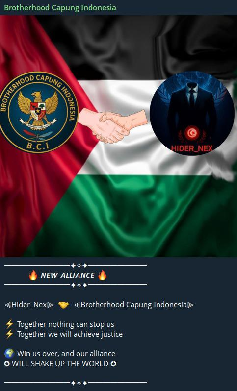 FalconFeedsio's tweet image. 🚨 Alert: New Hacktivist Alliance 🚨

Hider_nex and  Brotherhood Capung Indonesia officially announced a new alliance.