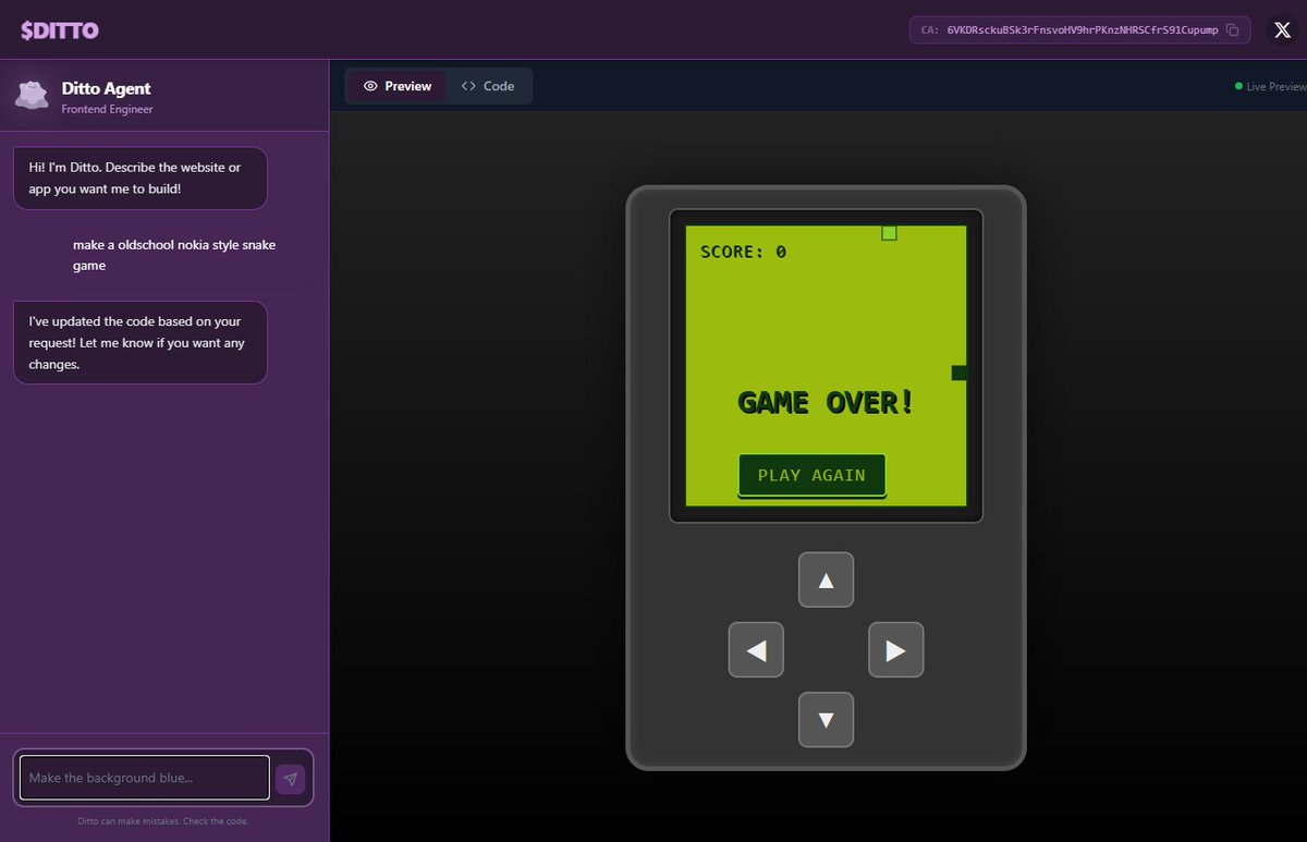 Just made a website with cool tek!

With $Ditto agent you can create frontend websites or web apps.

$ditto ca: 6VKDRsckuBSk3rFnsvoHV9hrPKnzNHRSCfrS91Cupump

dittoagent.site