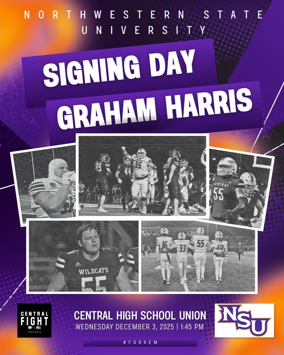 GlennHa51146491's tweet image. 🔥 IT’S OFFICIAL SIGNING DAY! 🔥

This Wednesday at Central High School, we’re turning up the Energy, as @GrahamHarris55 signs to play football with the @NSUDemonsFB ‼️🔥

🏈 From @CentralFight_FB ➡️ D1 Football
Come pack the room, bring the noise, and celebrate one of Central’s…