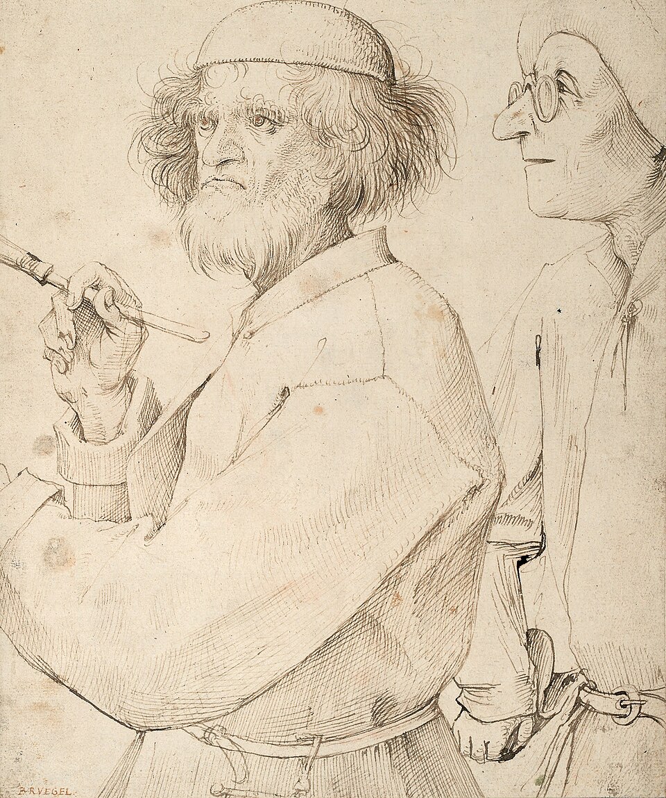 Pieter Bruegel the Elder (ca. 1525–1569)
The Painter and The Buyer, 1565
Pen and ink on brown paper, 25.5 cm × 25.1 cm (
Albertina, Vienna
