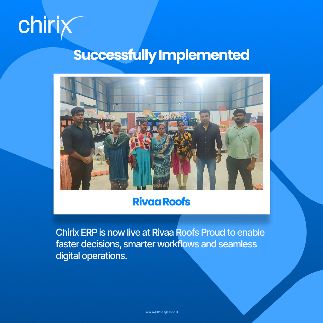 jmorigin_ltd's tweet image. Chirix ERP is live at Rivaa Roofs—smarter workflows and real-time insights.

Level up your manufacturing efficiency — book a free demo today!

📞 +91 9786533814 | 📧 sales@jm-origin.com | 🌐 jm-origin.com

#ChirixERP #ERPImplementation #ManufacturingDigitalization