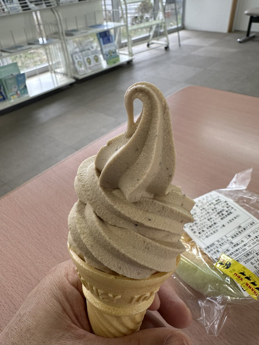 疲れたので、三本木の道の駅で気になっていたひまわりソフトを食べる😀