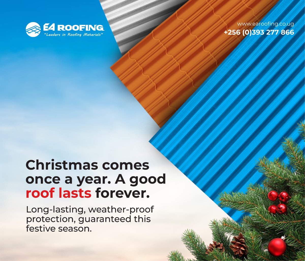 EaRoofing's tweet photo. December is here! 🎄 Start the festive season with a roof that lasts a lifetime. Our roofing is built to withstand all weather conditions, securing your home for the holidays &amp; beyond.
🔗 https://t.co/8j5WYu4N75 📞 +256 (0)393 277 866
#EARoofing #WeatherProofRoof #DecemberReady https://t.co/f2WtOD3XeU