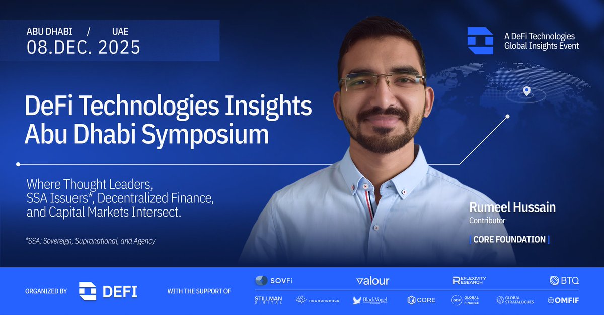 corechain_devs's tweet image. 🎤 Speaker Spotlight: @Coredao_Org at Abu Dhabi Symposium 🔶

@RumeelHussain from @Coredao_Org joins @DeFiTechGlobal&apos;s Insights Abu Dhabi Symposium. 

He&apos;ll speak on &quot;ETPs: Building Bridges for Institutional Access&quot;, and share insights on tokenized instruments &amp;amp; institutional…