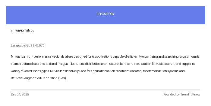 aitrendings's tweet image. milvus-io/milvus

💻 Go

#Milvus #VectorDatabase #AIApplications #OpenSource #GoLang

🔗 trendtoknow.ai