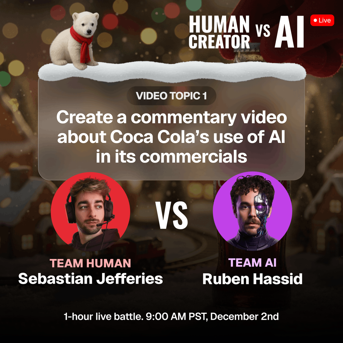 AgentOpusAI's tweet image. Who creates better videos, human creators or AI?

Join us tomorrow at 9am PST for the first-ever Human vs. AI LIVE video creation battle, where two pro creators will go head-to-head against Agent Opus to produce the  following two videos in just 60 minutes.

Video #1: Create a…
