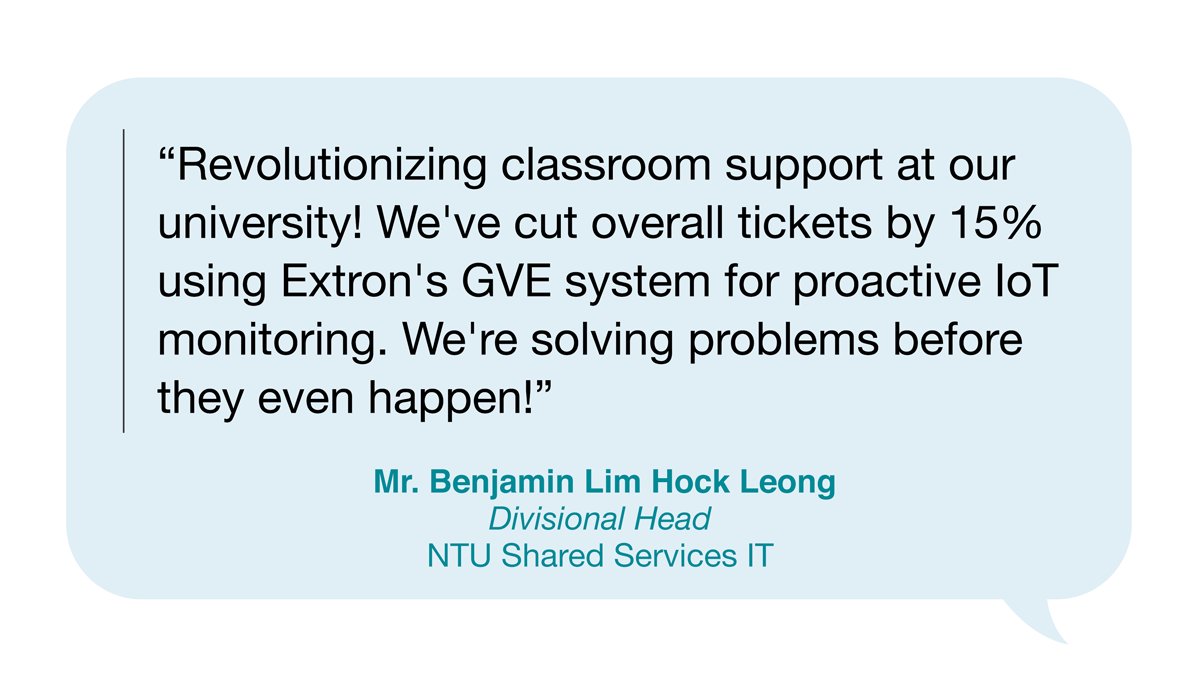 Extron's tweet image. How AV technology transforms traditional classrooms into hubs for interactive, hybrid learning:

Nanyang Technological University (NTU) in Singapore upgraded 70 Tutorial Rooms and two Collaboration Rooms with Extron AV switching, audio, control, and enterprise management…