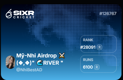 NhiBestAD's tweet image. 🚀GM! Kiếm $SIXR từ @SIXR_cricket chain #TON một dự án trò chơi thực tế đưa lên blockchain 
-Kiếm #RUNS hàng ngày

-Tham gia cùng tôi  : firstinnings.sixrcricket.com/?r=2595e9f27c11
-Kết nối X ,làm nhiệm vụ và đăng bài

#SIXR #SIXRcricket #kaitoyap #KAITO