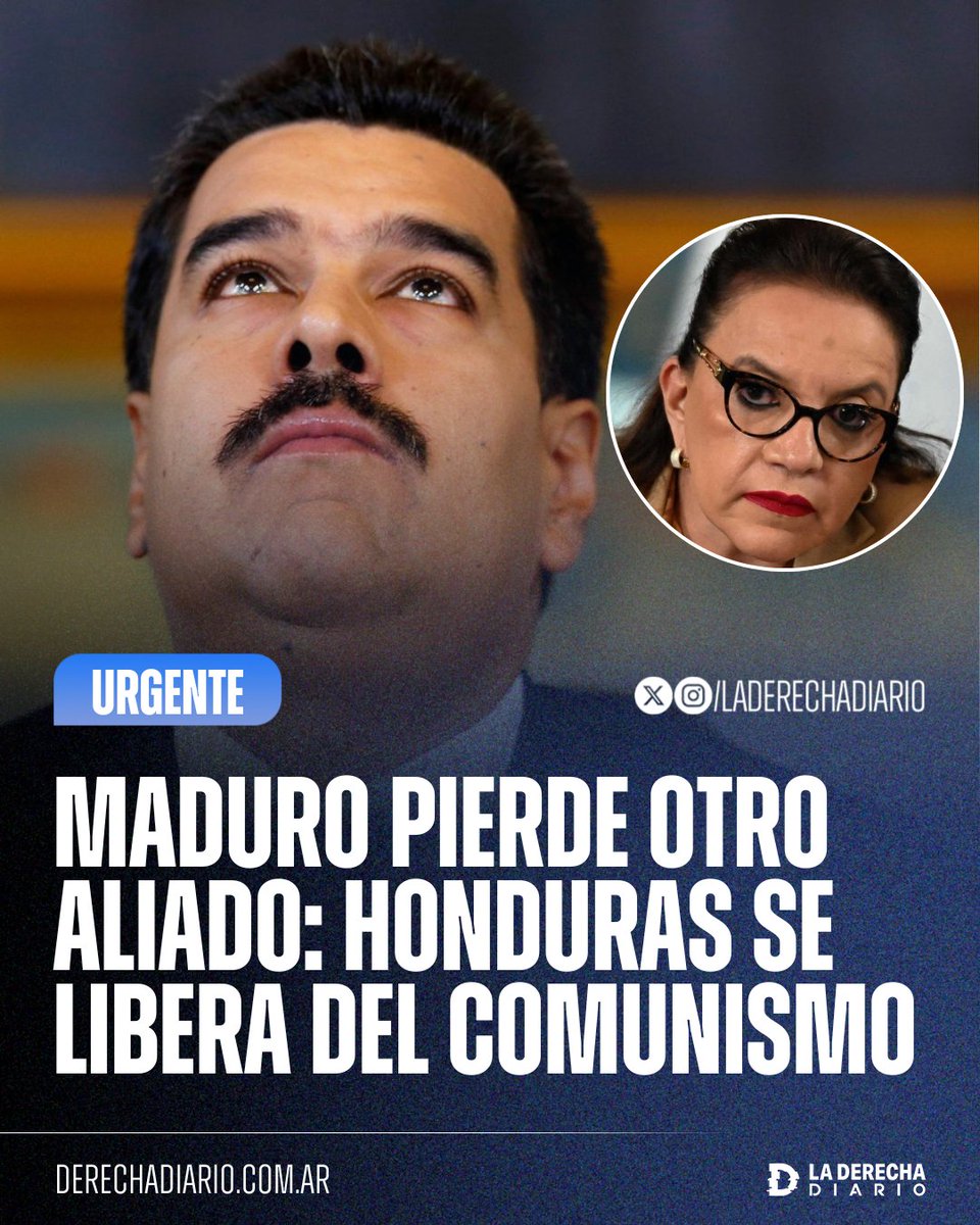 laderechadiario's tweet image. 🚨🇭🇳🇻🇪 | #URGENTE MADURO PIERDE OTRO ALIADO: Honduras se libera del comunismo tras las elecciones presidenciales, en las que la candidata comunista de la presidente Xiomara Castro, Rixi Moncada, queda tercera sin posibilidad de ganar.

Ahora todo se define entre Tito Asfura, que…