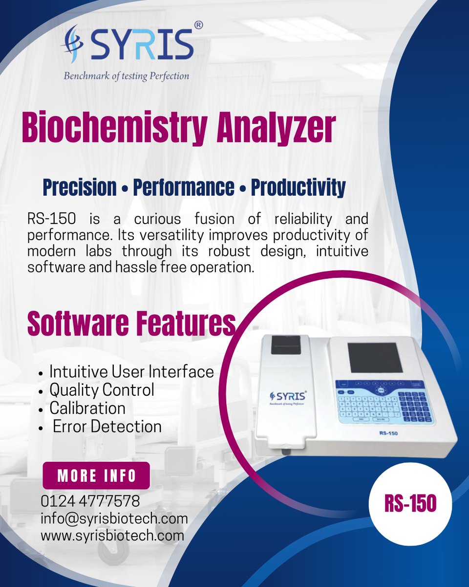 syrisbiotech's tweet image. Biochemistry Analyzer 
 #BiochemistryAnalyzer #ClinicalDiagnostics #LabInnovation #HealthcareTechnology #SyrisBiotech #LabEquipment #MedicalDevices #syrisbiotechprivatelimited #RS-150

 info@syrisbiotech.com
 0124 4777578
 syrisbiotech.com