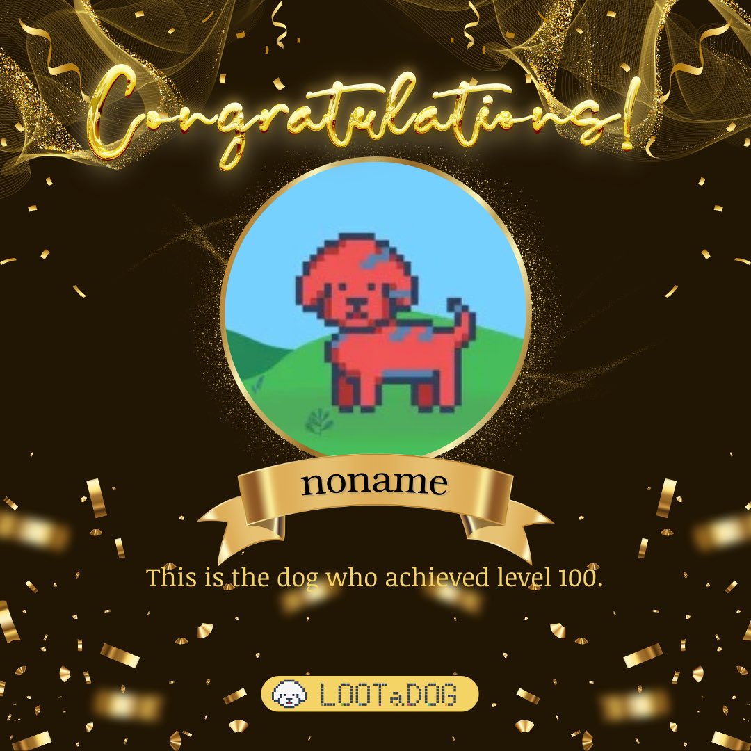 レベル100到達者発表🐕🏃‍♂️💨

－－－－－－－－－－－－－
🏅<a href="/kanipan06060029/">kanipan🦀</a> 
DOG name：ramune

🏅<a href="/rossa608/">RunnerMew</a> 
DOG name：osoko-TCG
🌟3頭目達成‼️

🏅<a href="/Nikutama_web3/">NIKUTAMA🐱SyFu ｜ HEAL3｜SuperWalk｜STEPN</a> 
DOG name：（これから！）

－－－－－－－－－－－－－

おめでとうございます🎉
レベル100アクセサリーを贈呈いたします🎁