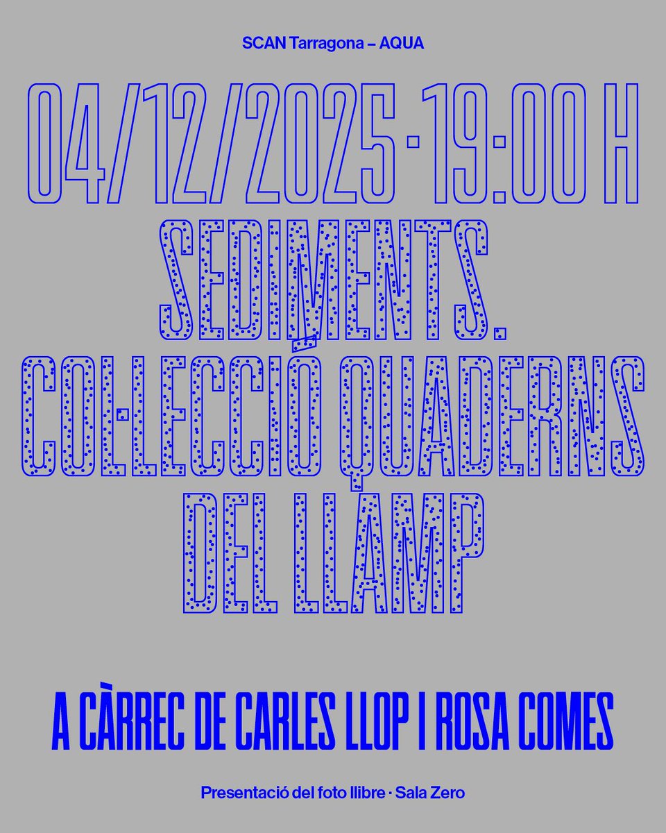 📚📸 Carles Llop (<a href="/labolainfinita/">La Bola Infinita - Carles Llop</a>) i Rosa Comes presenten ‘Sediments’, primer fotollibre de la col·lecció Quaderns del Llamp de <a href="/photokm0/">PhotoKm0</a>. Un viatge poètic i visual pels estrats interiors que obre una nova línia editorial amb mirada al sud.
🗓 4/12/25 · ⏰ 19 h · 📍 <a href="/salazerotgn/">Sala Zero</a>