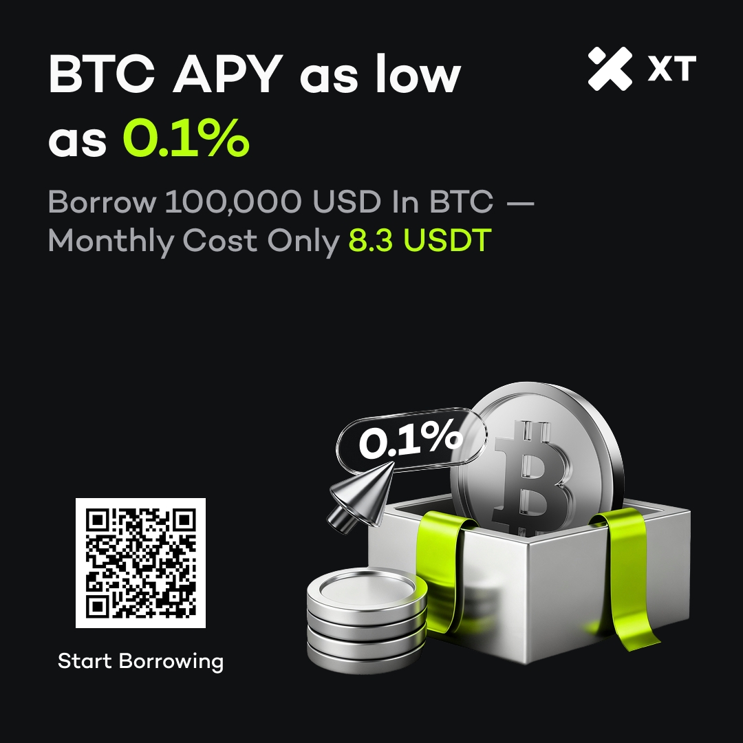 🤑 BTC APY as low as 0.1%. Borrow 100,000 USD worth of BTC — monthly cost  only ~8.3 USDT. Start borrowing now: 🥳https://t.co/dXodmqp4Ni #XTearn #BTC
