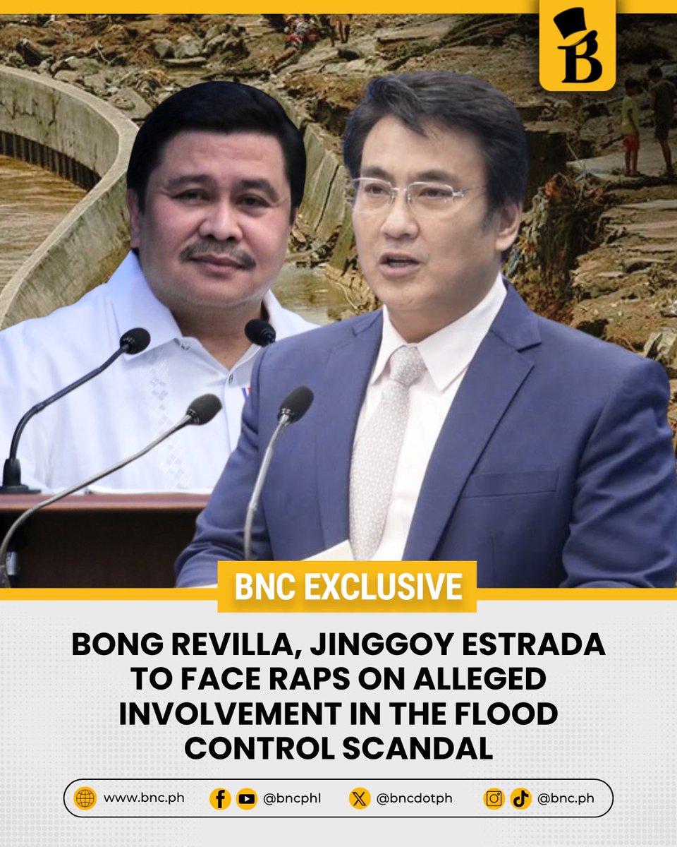 bncdotph's tweet image. EXCLUSIVE: Senator Jinggoy Estrada is set to face plunder, graft and direct bribery charges as the National Bureau of Investigation files its criminal charges against him and the following: 

- former DPWH Secretary Manuel Bonoan 
- former DPWH Undersecretaries Roberto Bernardo…