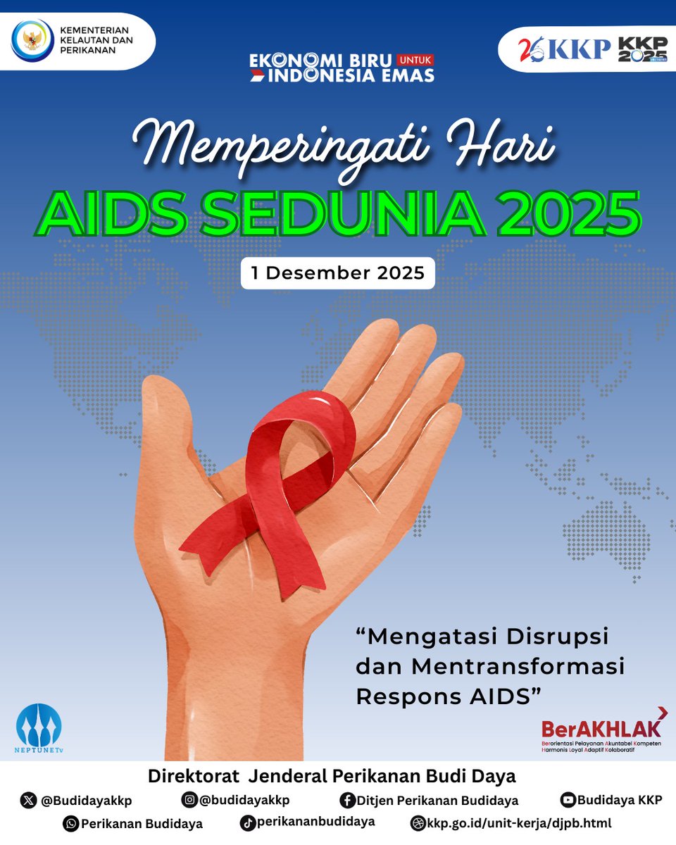 #SahabatBahari <a href="/kkpgoid/">KKP RI</a>, Memperingati Hari AIDS Sedunia, 1 Desember 2025. "Mengatasi Disrupsi dan Mentransformasi Respons AIDS". 

#25TahunKKP
#KKPGOID
#MENTERIKKP
#SAKTIWAHYUTRENGGONO
#PanganBiru
#2025KKPRiseTogether
#EkonomiBiruUntukIndonesiaEmas