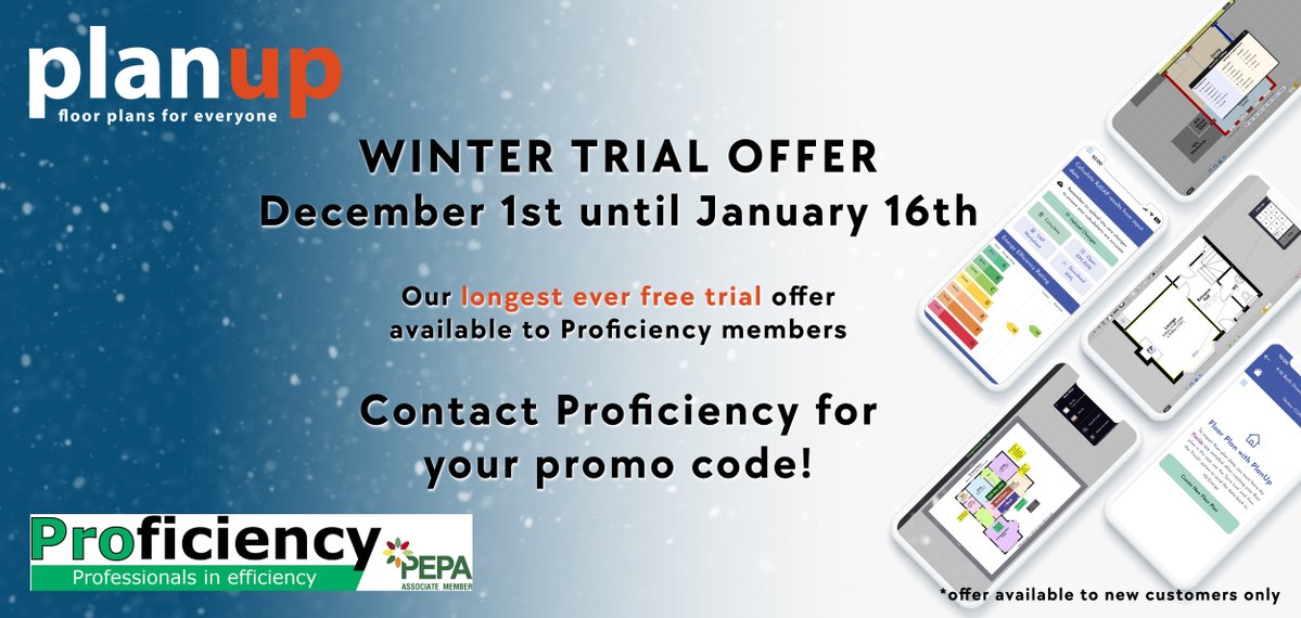 PlanUpUK's tweet image. 🎉 Now’s the perfect time to try @PlanUpUK for floor plans &amp;amp; energy assessments!

🎄 @ProficiencyUK get a FREE TRIAL from Dec 1 – Jan 16.

💪 That’s a huge 7 WEEKS on us!

📧 Grab your promo code from @ProficiencyUK!

#DomesticEnergy #EPC #FloorPlans #EnergyAssessment