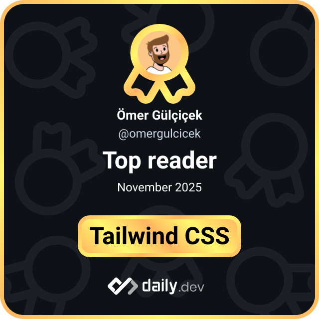 omergulcicek's tweet image. Kasım ayında yine Tailwind CSS’te en çok makale okuyanlardan biri olmuşum 🎉

Toplam rozetlerim:
• 2x Tailwind CSS
• 1x Shadcn

Teşekkürler @dailynotdev 🚀
#tailwindcss #shadcn #frontend #react #nextjs