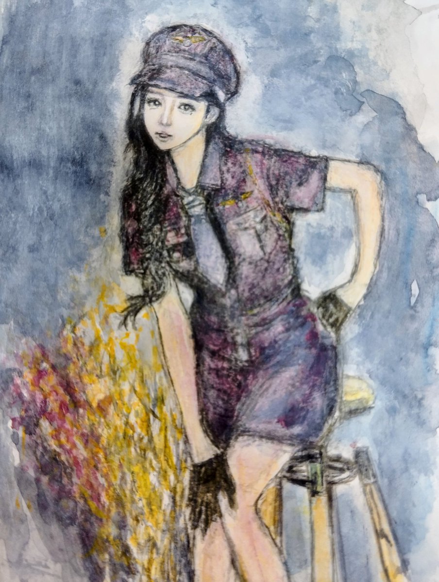 水彩画 #アナログ絵 #policewoman #人物画 #キリトリセカイ こんばんは