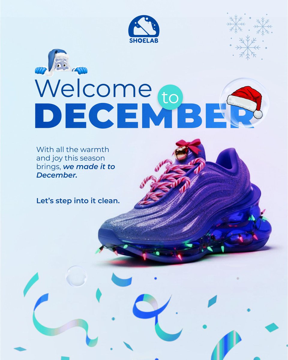 ShoeLabNG's tweet photo. Welcome to December, the season of joy, celebrations, and showing up your best. 

From all of us at ShoeLab NG, may your kicks stay fresh and your days bright this festive season! 💙

#ShoelabNG #HappyNewMonth #MayDecember #SneakerCommunity #ShoeCareInLagos https://t.co/vtmFsWhXf0