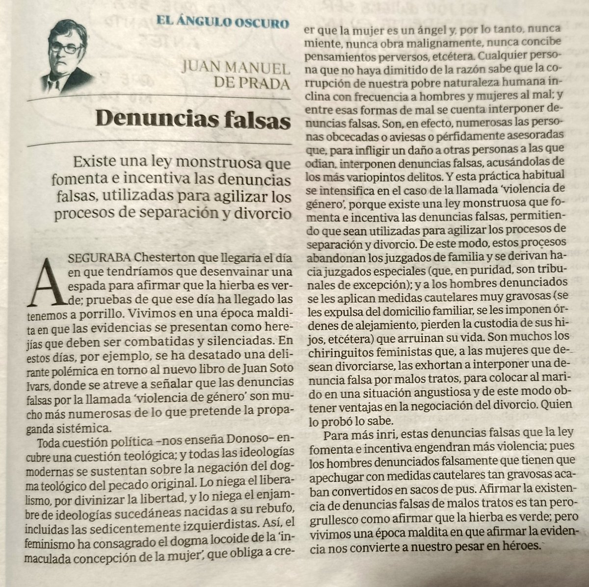 Denuncias falsas. Juan Manuel de Prada

Lunes, 1 de diciembre de 2025.