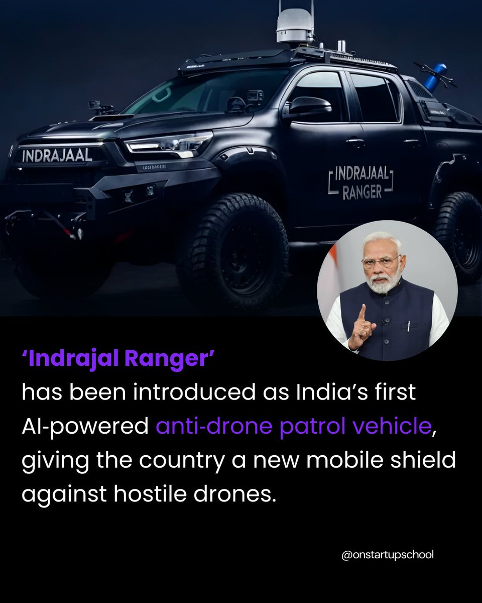 onstartupschool's tweet photo. India’s first AI anti-drone patrol is live.
#onstartupschool #IndrajalRanger #AIDefence #InnovationIndia https://t.co/NXfQ2of8Nk