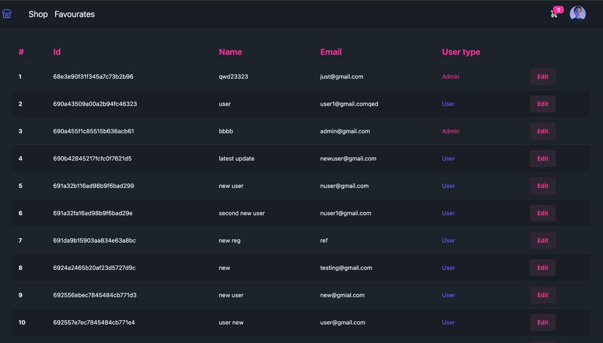 AvinashKum57056's tweet image. Just crushed the User Management feature for my admin panel! 💪 Admins can now view all registered users and update individual user profiles. Getting closer to launch!
​#MERN #MERNStack #WebDevelopment #FullStack #JavaScript #eCommerce #CodingJourney #React #Nodejs #MongoDB