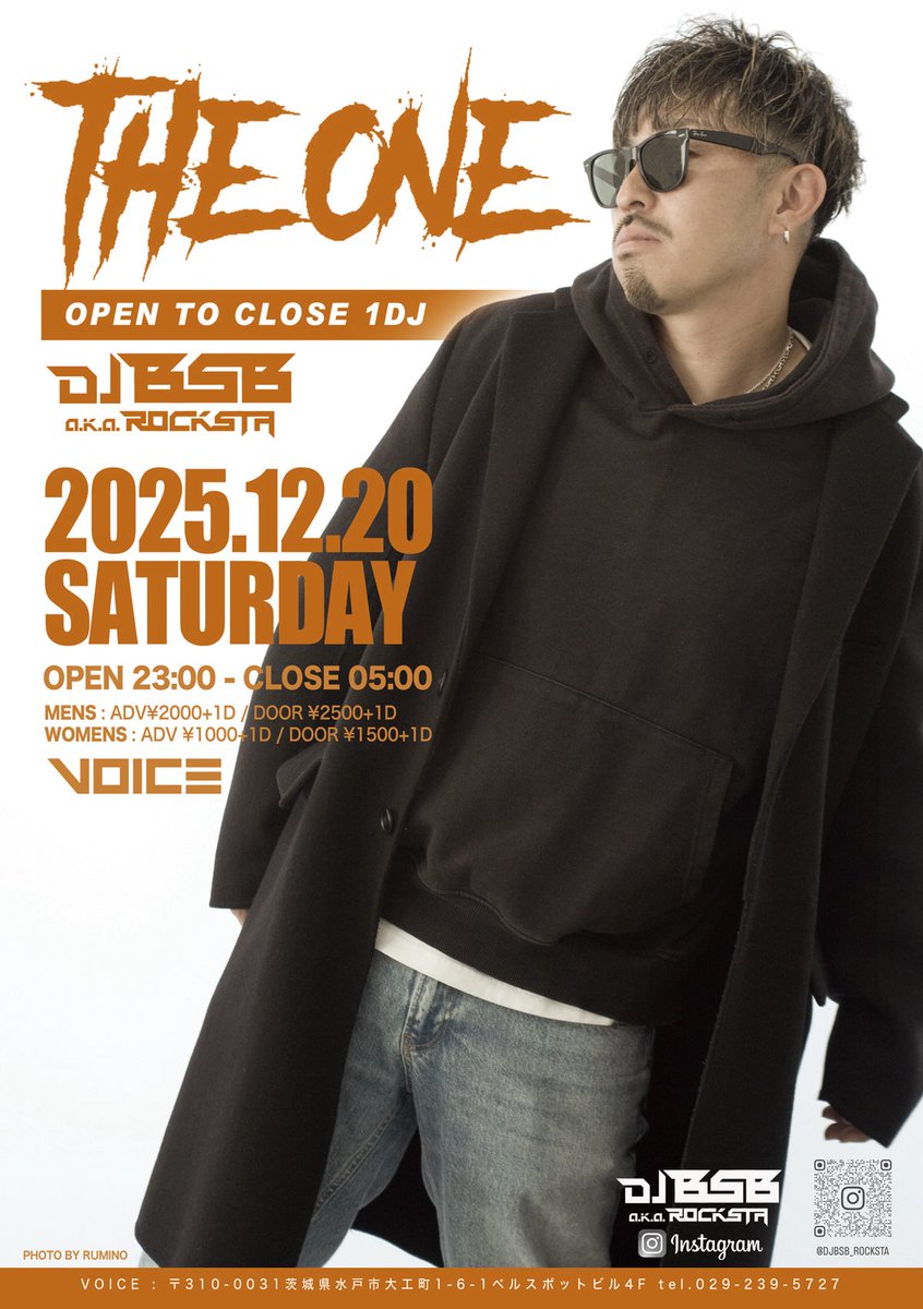 djbsb_bbp's tweet image. .
THE ONE = OPEN TO CLOSE 1DJ =
2025.12.20(sat) OPEN 23:00〜
at voice Mito @voicemito 
.
DJ BSB a.k.a RockSta