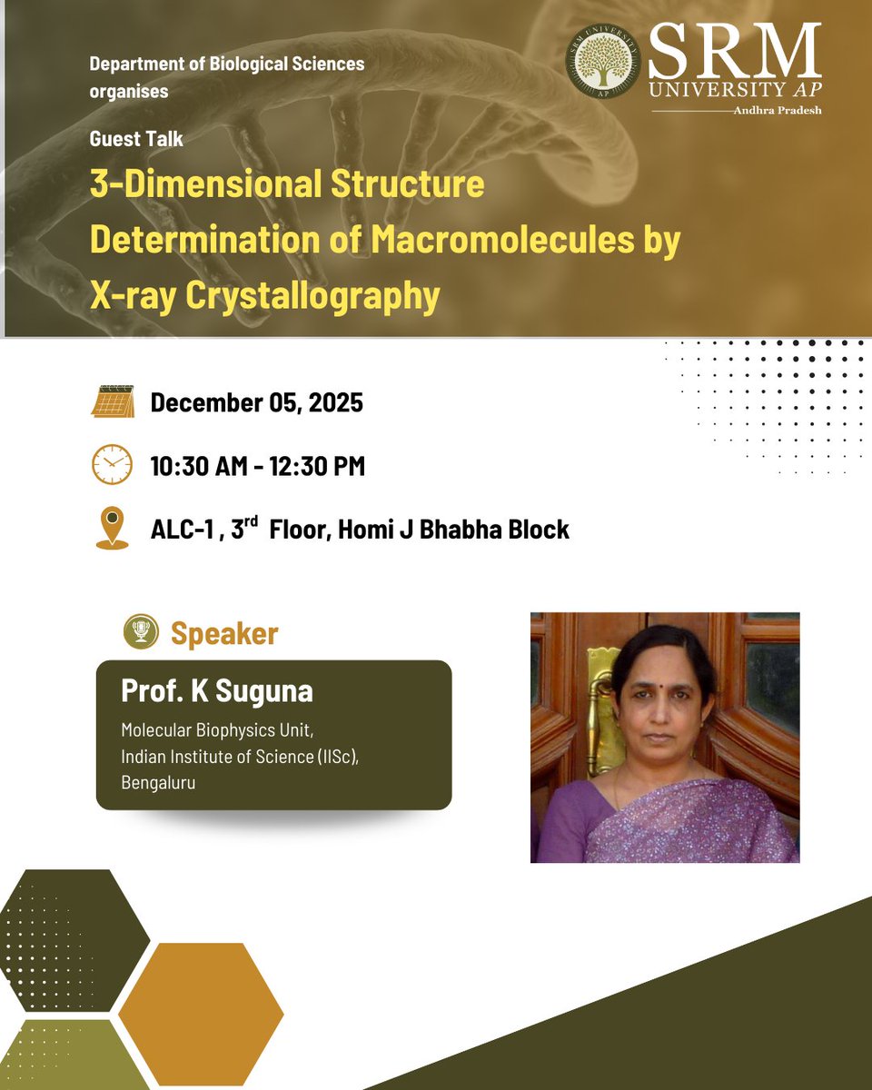 SRMUAP's tweet image. 𝗘𝘅𝗽𝗹𝗼𝗿𝗶𝗻𝗴 𝗟𝗶𝗳𝗲’𝘀 𝗔𝗿𝗰𝗵𝗶𝘁𝗲𝗰𝘁𝘂𝗿𝗲—𝗢𝗻𝗲 𝗔𝘁𝗼𝗺 𝗮𝘁 𝗮 𝗧𝗶𝗺𝗲

The Department of Biological Sciences, SRM University AP invites you to a guest talk on unveiling the detailed 3D structures of macromolecules through X-ray crystallography.

Join us as…