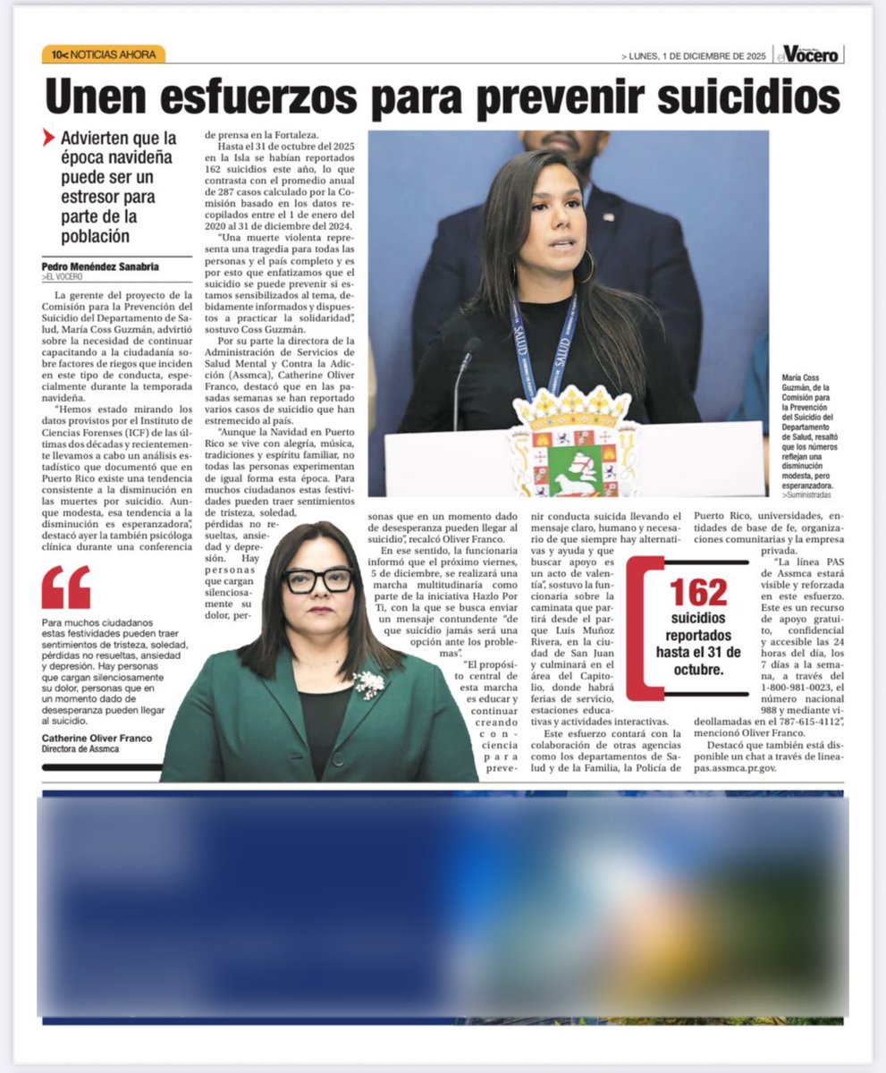 En la isla, la vida va primero. En Navidad muchas personas pueden sentir soledad o angustia. El Gobierno y <a href="/ASSMCAonline/">ASSMCAonline</a> refuerzan la prevención del suicidio. 

Si necesitas ayuda, llama al 9-8-8 o al 1-800-981-0023. También puedes escribir al 1-888-672-7622. No estás solo.