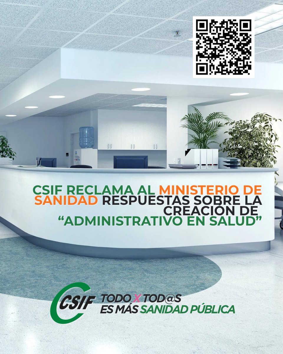 CSIFSanidadNaci's tweet image. 🟢 CSIF reclama al Ministerio de Sanidad respuestas sobre la creación de “Administrativo en Salud”

🗣 Insistimos en dar certezas a los profesionales ante la incertidumbre que se ha creado por la falta de información.

 🔗 csif.es/es/articulo/na…