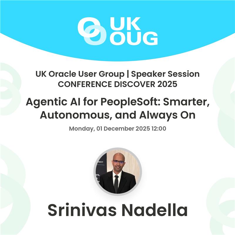 kovaion's tweet image. Kovaion starts its #UKOUG journey today!
Srinivas Nadella reveals how “Agentic AI for PeopleSoft” brings always-on, self-optimising intelligence powered by Oracle Cloud.

📅 Today | 12 PM | Meeting Room 1
The future won’t wait—see you there.

#AgenticAI #DigitalTransformation
