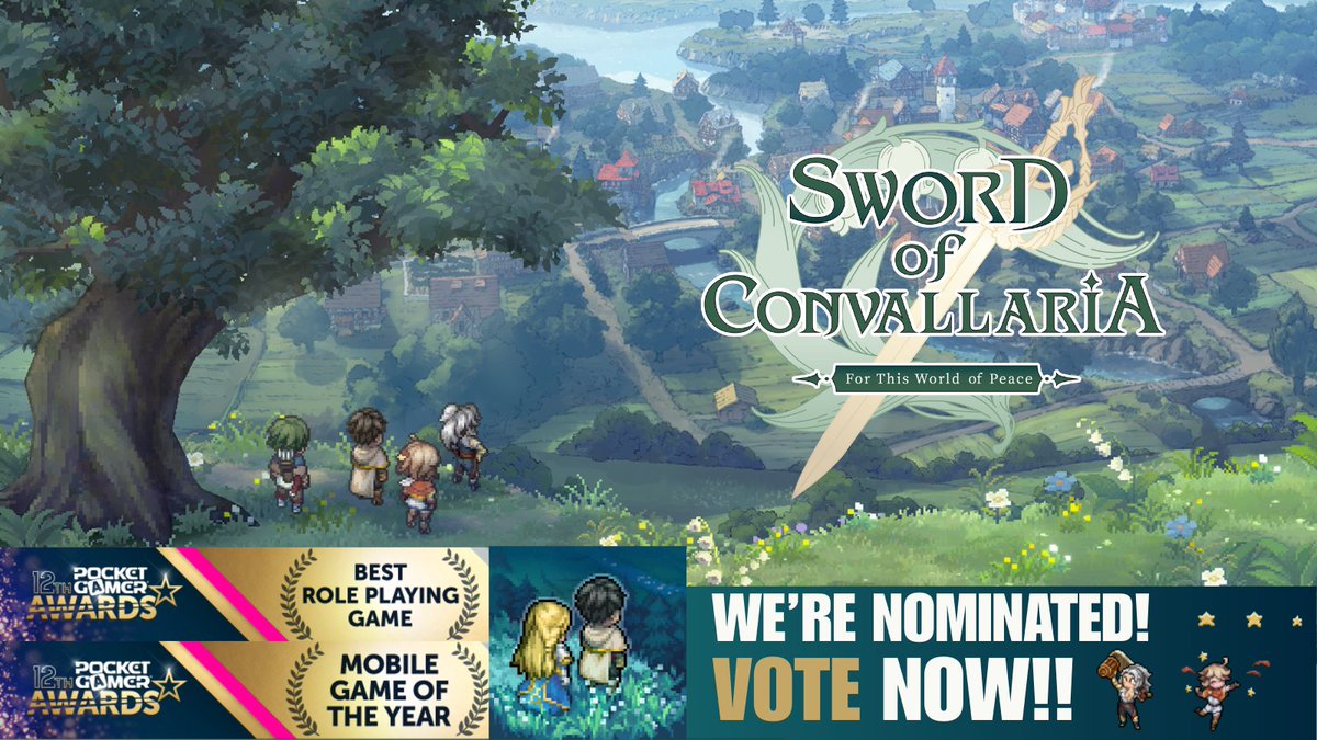 🥳 WE’RE NOMINATED!

Sword of Convallaria has been nominated for "Mobile Game of the Year" and "Best Role Playing Game" at the 12th Pocket Gamer Awards! 🎉

We couldn’t have made it here without your support, and now it’s your turn to help us shine even brighter. Cast your vote