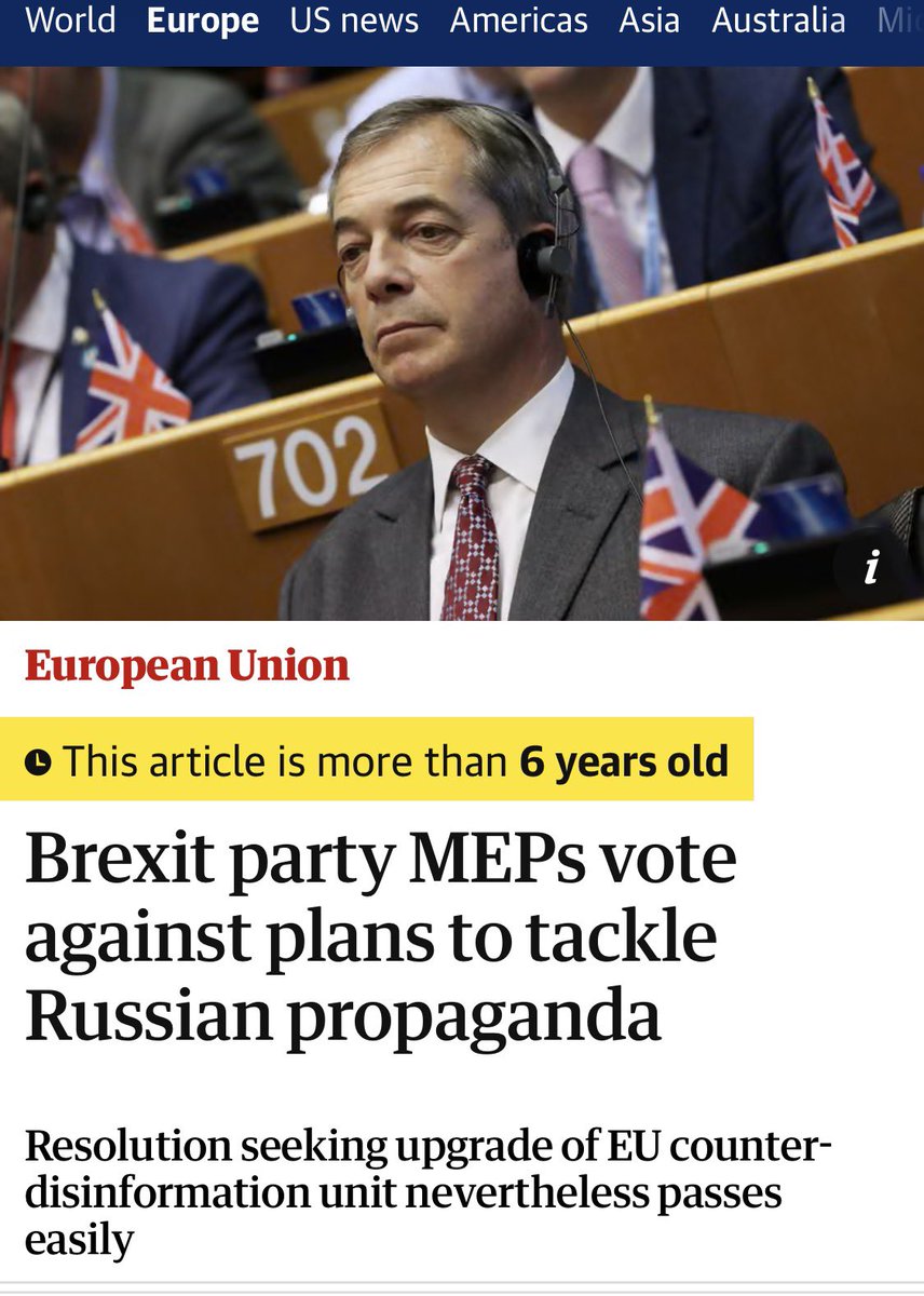 Ryder56004614's tweet image. Farage rarely turned up to vote when he was an MEP. 

But, he did turn up to vote against the EU’s anti-Russia interference motion.

He said it was a “hoax”. 

He voted against strengthening Europe’s defences against foreign interference.

Why?