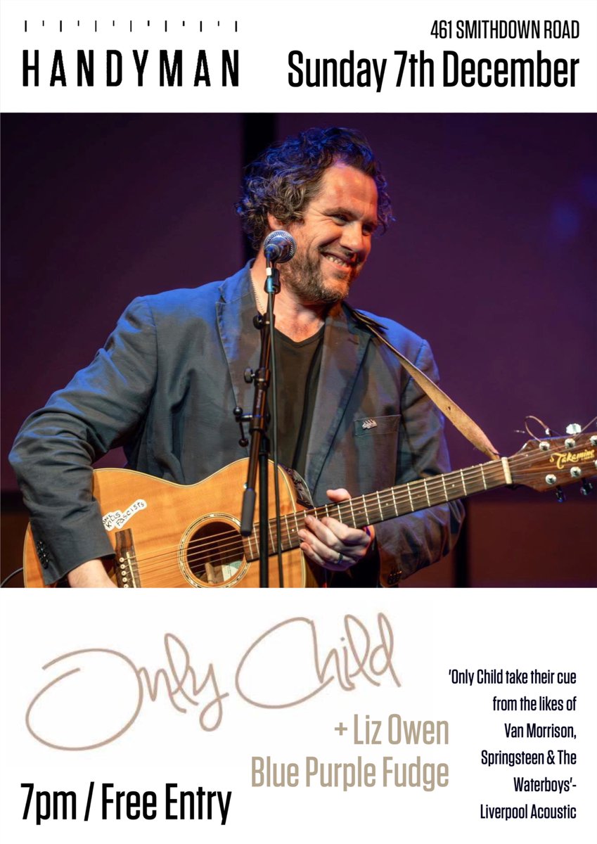 The Supports Acts have been announced for the <a href="/onlychildmusic/">Alan O'Hare</a> Christmas Gig on Sunday 7th December <a href="/handymanSmarket/">HANDYMAN SUPERMARKET</a>

The wonderful Blue Purple Fudge &amp; Liz Owen will be joining in the 🕺🎼🎼 🍻

#liverpoolmusic #smithdownroad #craftbeer #liverpool