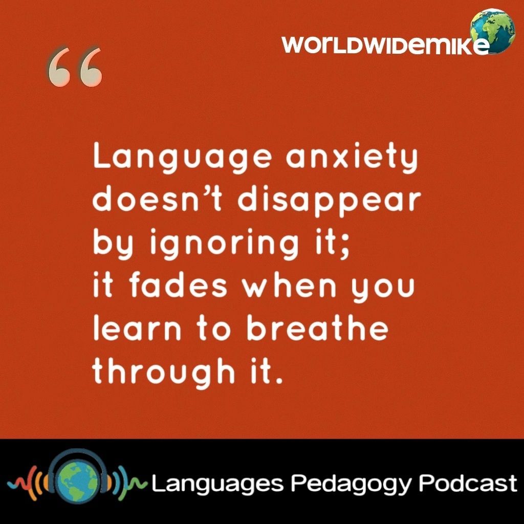 ELT_GlobeTeach's tweet photo. Language anxiety doesn’t vanish by pretending it’s not there.
It softens when you face it, breathe through it, and keep speaking anyway.
Progress starts the moment you stop running from the fear.
#WorldWideMike #LanguagesPedagogyPodcast #LanguageAnxiety #MindfulLearning #FluencyJourney