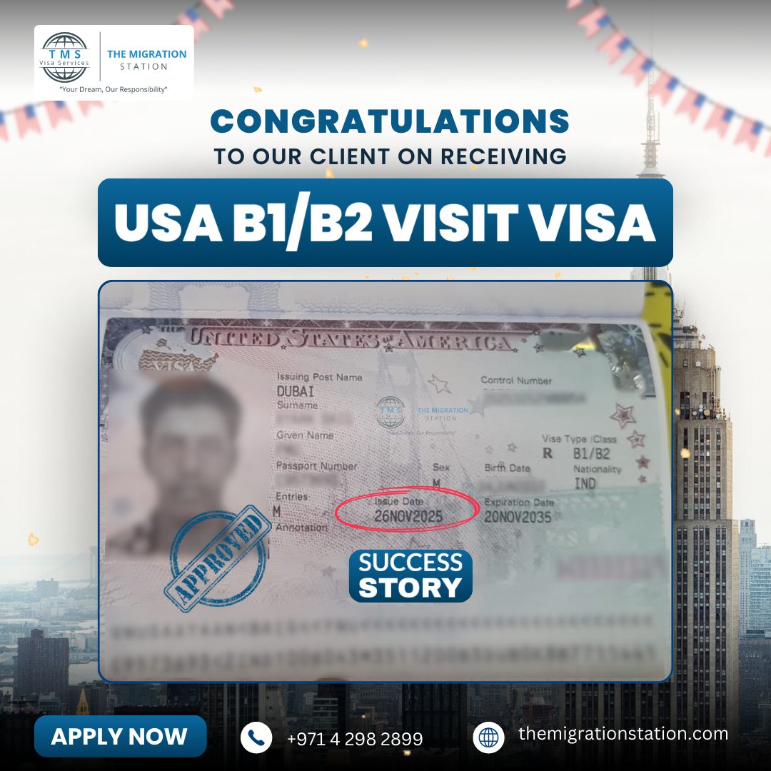 TheMigrationSt's tweet photo. 🎉 USA B1/B2 Visa Success! 🇺🇸
Four clients approved through The Migration Station! 🙌
We handle your US visa journey with clarity, accuracy &amp; stress-free processing — whether it's business or travel.

📞 +971 4 298 2899
🌐 https://t.co/l35dsZNYxK

#USVisa #B1B2Visa #VisaApproved https://t.co/dCIrqk1TJr