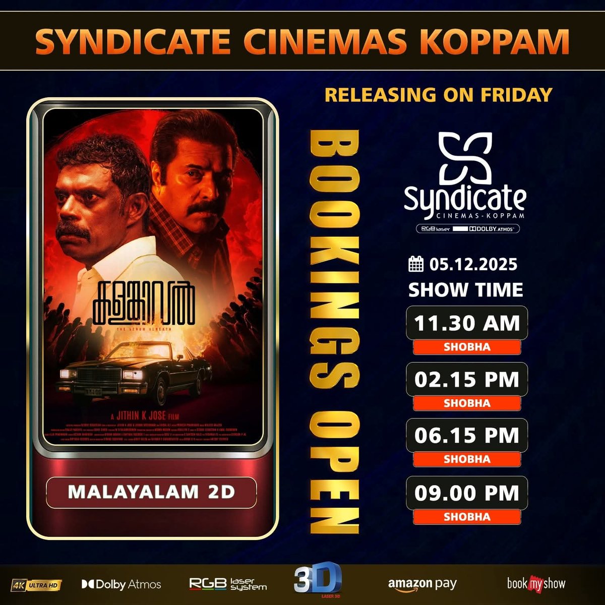 MammukkaMovies's tweet photo. Syndicate Cinemas #Koppam
Finally! The wait is over 😍 #Kalamkaval booking is LIVE!
@mammukka @MKampanyOffl @mfwaikerala #Mammootty https://t.co/cktm28yw85