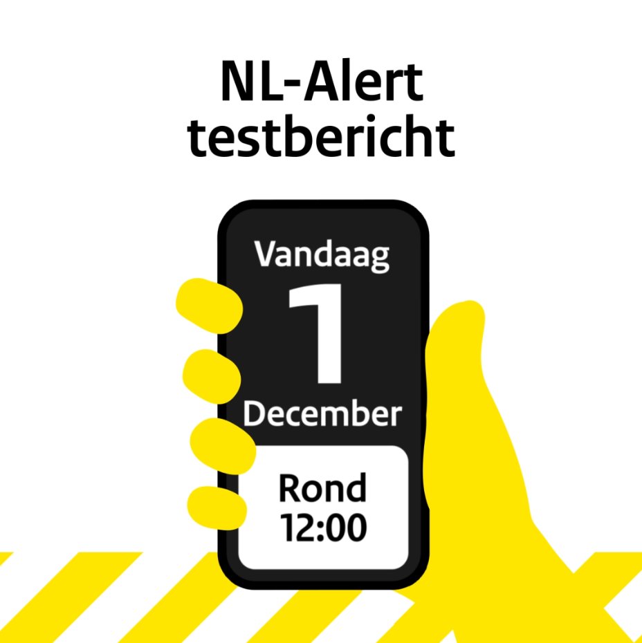 ⚠️ Maandag 1 december ontvangt u rond 12.00 uur een NL-Alert testbericht op uw telefoon en via de informatieborden in het ov. Check of u het testbericht ontvangt. Zo weet u zeker dat u ook een NL-Alert krijgt bij een noodsituatie.