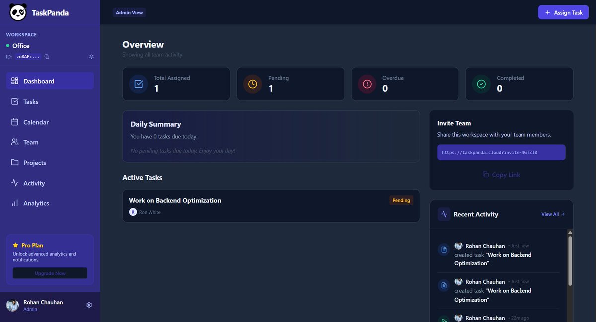 RohanDevZone's tweet image. Hey everyone! 👋
I’m excited to announce TaskPanda 🐼 — a clean, fast platform to manage tasks, projects, teams, deadlines and performance in one place. Kanban, roles, private projects, notes, analytics, SMS alerts, calendar &amp;amp; real-time updates.

Try it : taskpanda.cloud