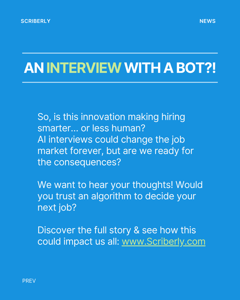 Scriberly_CV's tweet image. Ai being used to interview people. Whats your thoughts?? 

#ai #jobinterview #jobsearch #jobseekers #JobSearchOnX #JobAlert #interviewquestions #aijobs