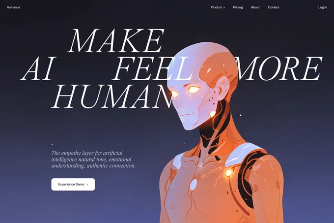AI 기업 에디토리얼 랜딩 — 이탤릭 세리프 분산 헤드라인