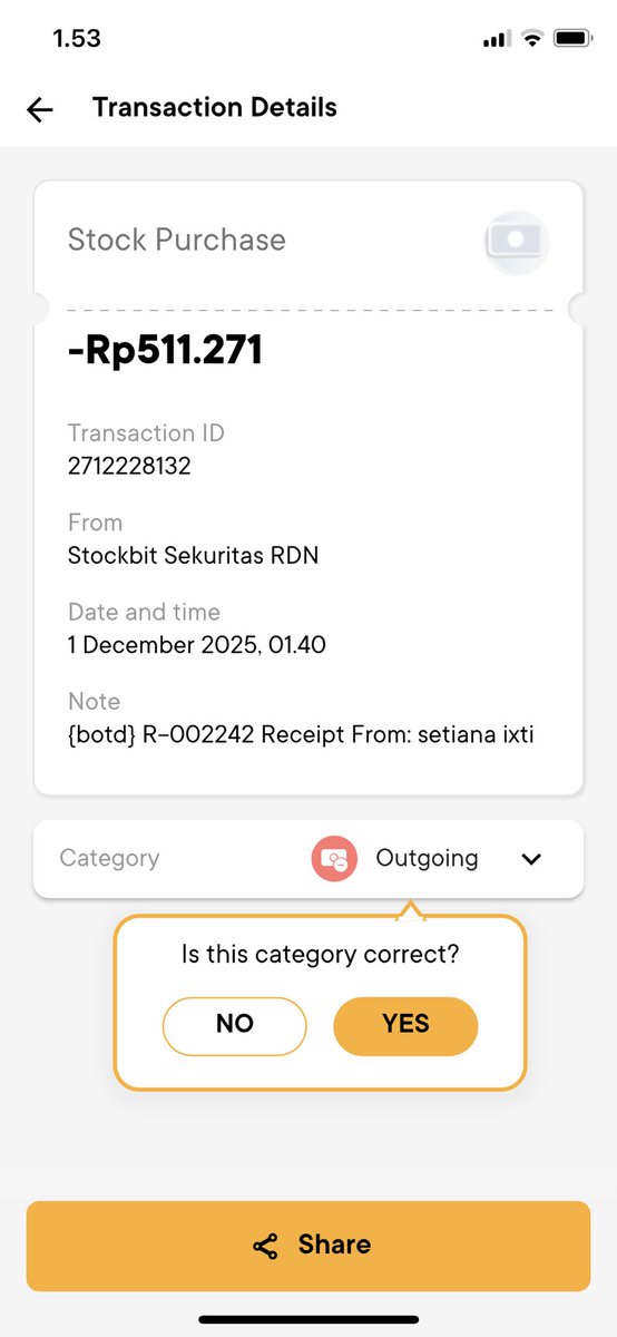 tianaixt's tweet photo. @jadijago kaya gini baliknya ke kantong kapann min? itu transaksi apaan dah? udah bikin laporan juga ke email ga digubris malah suruh ke stockbit aneh bgt @jadijago https://t.co/Cmm4tEm4R6