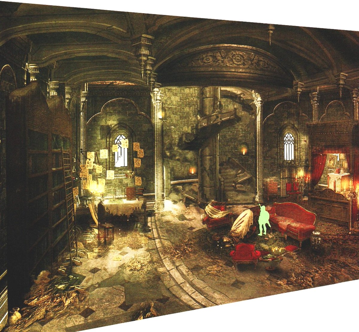 Sparklesartowo's tweet image. Hyrule Castle's interiors concept art from Breath of the Wild's Creating a Champion