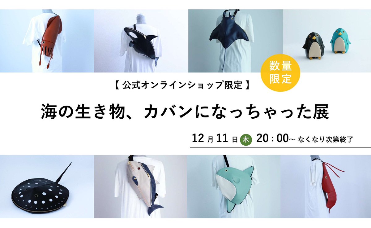 今年最後の【海の生き物、カバンになっちゃった展】を開催します